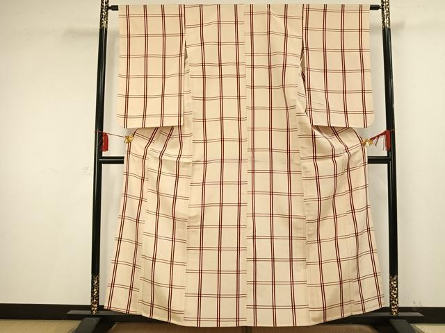平和屋着物▽お召 単衣 吉野間道 正絹 逸品 AAAV2690fy