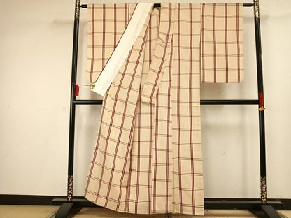 平和屋着物▽お召 単衣 吉野間道 正絹 逸品 AAAV2690fy