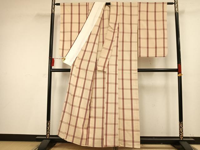 平和屋着物▽お召 単衣 吉野間道 正絹 逸品 AAAV2690fy