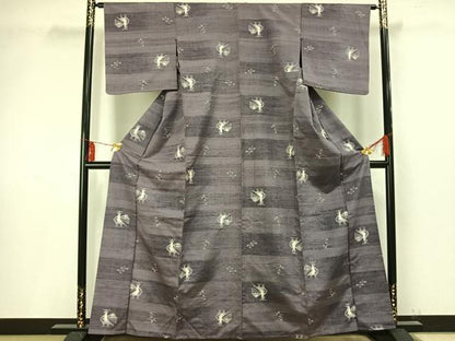 平和屋着物▽上質な紬 単衣 有栖川文様 正絹 逸品 AAAV2692fy