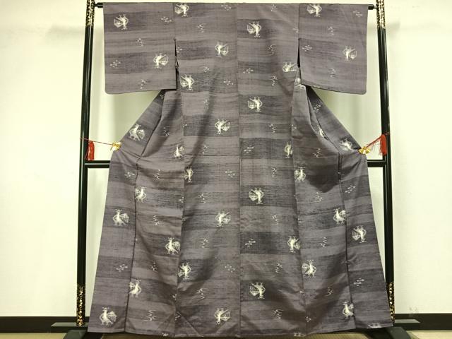 平和屋着物▽上質な紬 単衣 有栖川文様 正絹 逸品 AAAV2692fy