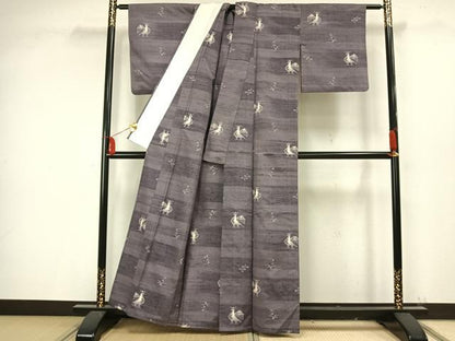 平和屋着物▽上質な紬 単衣 有栖川文様 正絹 逸品 AAAV2692fy