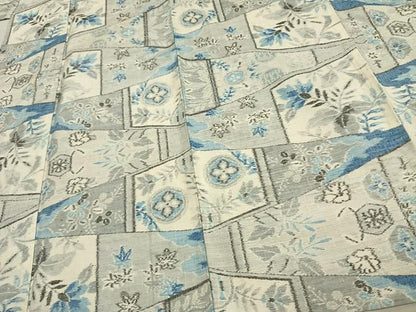 平和屋着物▽上質な紬 単衣 切嵌草花文 正絹 逸品 AAAV2693fy
