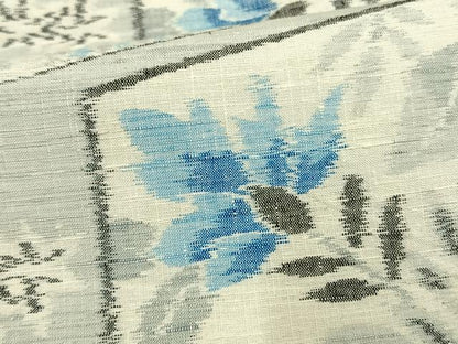 平和屋着物▽上質な紬 単衣 切嵌草花文 正絹 逸品 AAAV2693fy