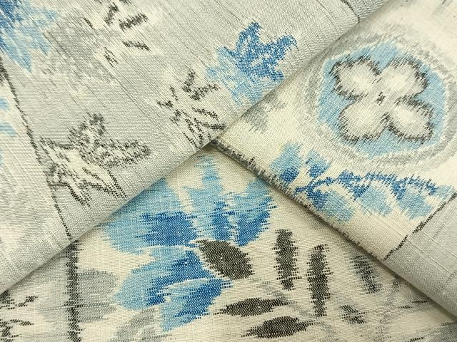 平和屋着物▽上質な紬 単衣 切嵌草花文 正絹 逸品 AAAV2693fy