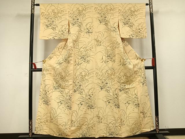 平和屋着物▽上質な小紋 単衣 手描き 草花文 正絹 逸品 AAAV2694fy