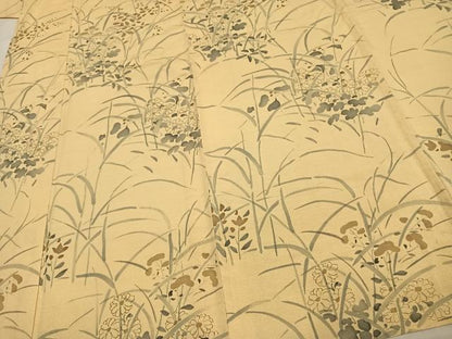 平和屋着物▽上質な小紋 単衣 手描き 草花文 正絹 逸品 AAAV2694fy