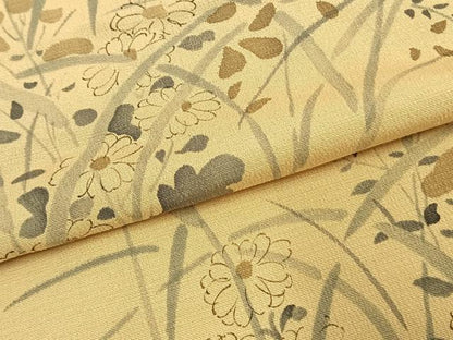 平和屋着物▽上質な小紋 単衣 手描き 草花文 正絹 逸品 AAAV2694fy