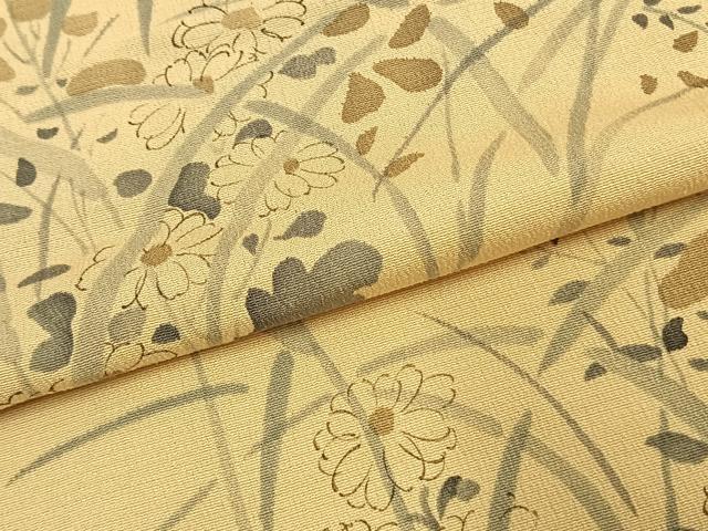 平和屋着物▽上質な小紋 単衣 手描き 草花文 正絹 逸品 AAAV2694fy
