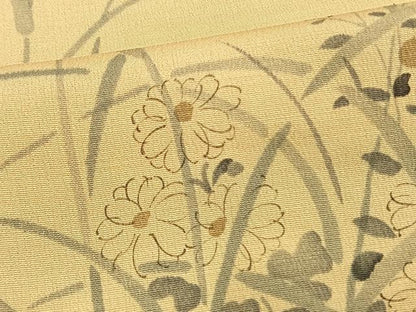 平和屋着物▽上質な小紋 単衣 手描き 草花文 正絹 逸品 AAAV2694fy