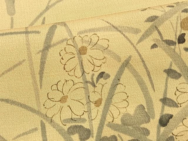 平和屋着物▽上質な小紋 単衣 手描き 草花文 正絹 逸品 AAAV2694fy