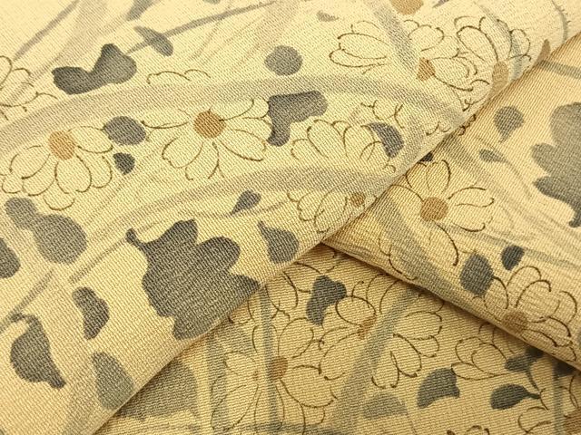 平和屋着物▽上質な小紋 単衣 手描き 草花文 正絹 逸品 AAAV2694fy