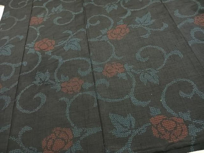 平和屋着物▽上質な紬 単衣 花唐草文 正絹 逸品 AAAV2696fy