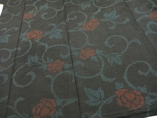 平和屋着物▽上質な紬 単衣 花唐草文 正絹 逸品 AAAV2696fy