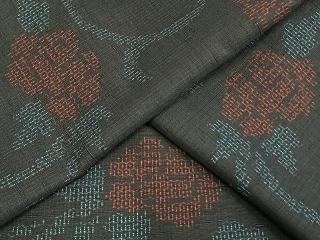 平和屋着物▽上質な紬 単衣 花唐草文 正絹 逸品 AAAV2696fy