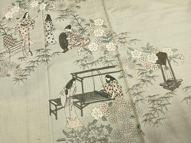 平和屋着物▽本場大島紬 単衣 作家物 手描き 人物風景文 証紙付き 正絹 逸品 AAAV2697fy