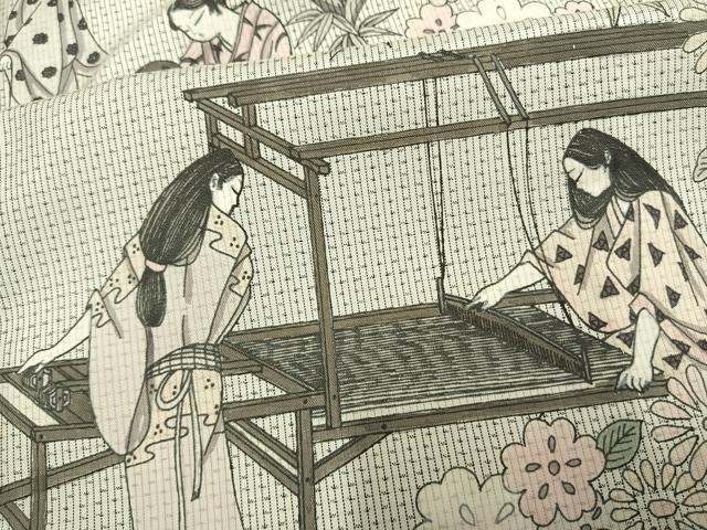 平和屋着物▽本場大島紬 単衣 作家物 手描き 人物風景文 証紙付き 正絹 逸品 AAAV2697fy
