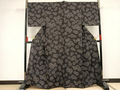 平和屋着物▽上質な小紋 単衣 舞花文 正絹 逸品 AAAV2698fy