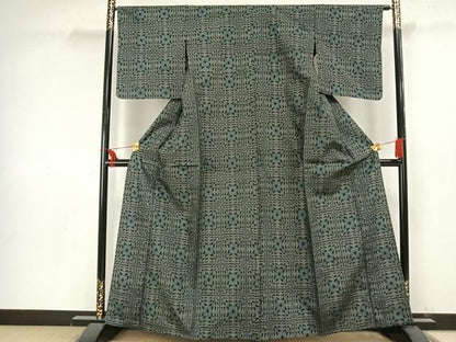 平和屋着物▽上質な紬 単衣 変わり市松文様 正絹 逸品 未使用 AAAV2700fy