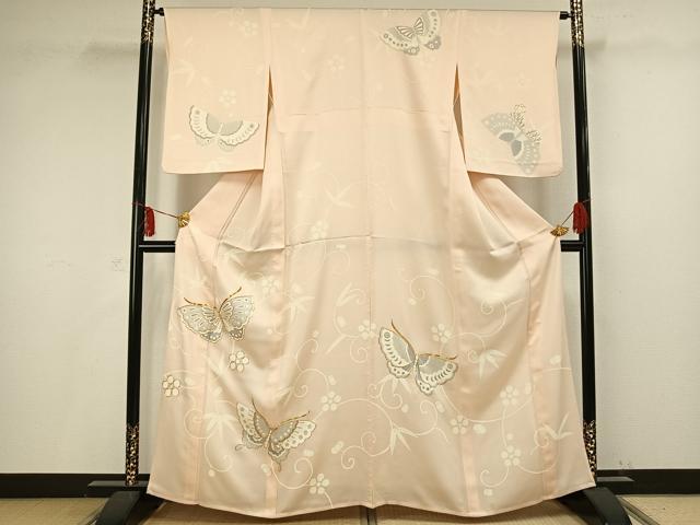 平和屋着物▽訪問着 単衣 駒刺繍 舞蝶文 正絹 逸品 AAAV2701fy