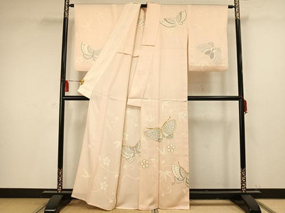平和屋着物▽訪問着 単衣 駒刺繍 舞蝶文 正絹 逸品 AAAV2701fy