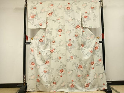 平和屋着物▽上質な小紋 単衣 枝花文 金彩 正絹 逸品 AAAV2702fy