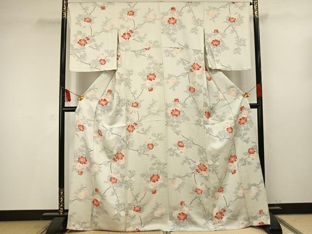 平和屋着物▽上質な小紋 単衣 枝花文 金彩 正絹 逸品 AAAV2702fy