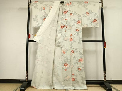 平和屋着物▽上質な小紋 単衣 枝花文 金彩 正絹 逸品 AAAV2702fy