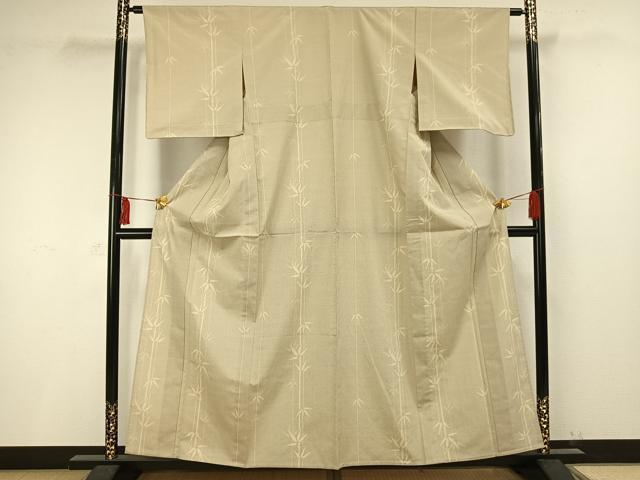 平和屋着物▽本塩沢 単衣 130亀甲 笹竹文 正絹 逸品 未使用 AAAV2707fy
