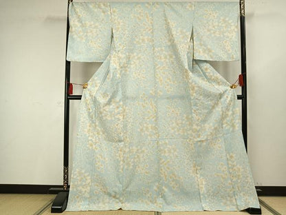 平和屋着物▽小紋　単衣　枝花文　ロング丈　洗える着物　AAAV2708fy