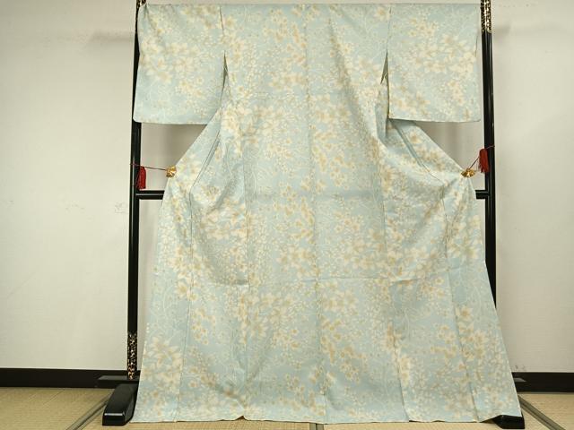 平和屋着物▽小紋　単衣　枝花文　ロング丈　洗える着物　AAAV2708fy