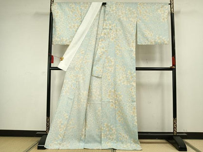 平和屋着物▽小紋　単衣　枝花文　ロング丈　洗える着物　AAAV2708fy