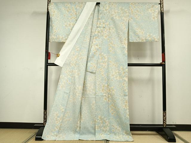 平和屋着物▽小紋　単衣　枝花文　ロング丈　洗える着物　AAAV2708fy