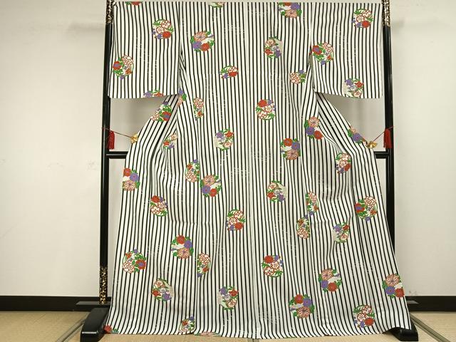 平和屋着物▽小紋 単衣 草花文 ロング丈 洗える着物 未使用 AAAV2709fy