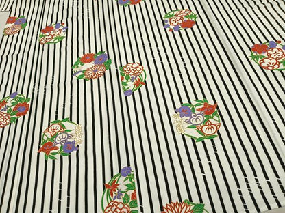 平和屋着物▽小紋 単衣 草花文 ロング丈 洗える着物 未使用 AAAV2709fy