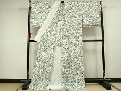 平和屋着物▽極上 小紋 単衣 鳥七宝 ロング丈 正絹 逸品 未使用 AAAV2711fy