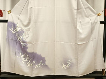平和屋着物▽訪問着 単衣 刺繍 花文箱文 銀糸 正絹 逸品 AAAV2716fy