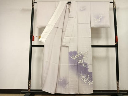 平和屋着物▽訪問着 単衣 刺繍 花文箱文 銀糸 正絹 逸品 AAAV2716fy