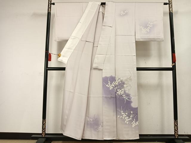 平和屋着物▽訪問着 単衣 刺繍 花文箱文 銀糸 正絹 逸品 AAAV2716fy