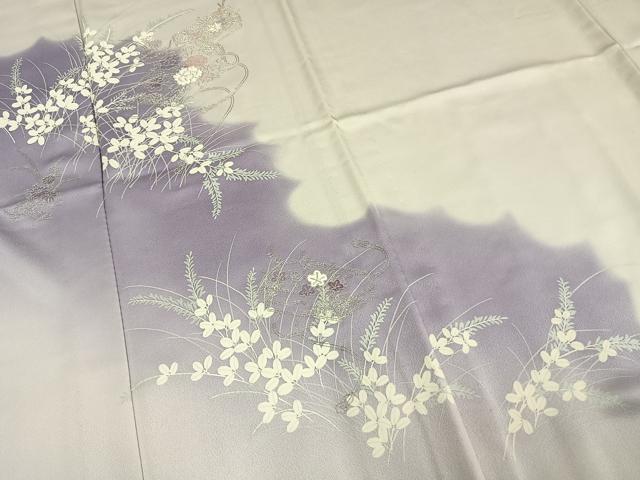 平和屋着物▽訪問着 単衣 刺繍 花文箱文 銀糸 正絹 逸品 AAAV2716fy