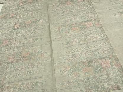 平和屋着物▽本場大島紬 単衣 白大島 9マルキ 草花文 正絹 逸品 AAAV2721fy