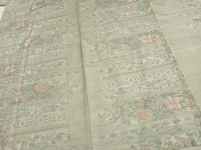 平和屋着物▽本場大島紬 単衣 白大島 9マルキ 草花文 正絹 逸品 AAAV2721fy
