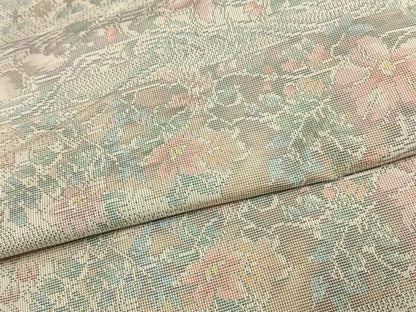 平和屋着物▽本場大島紬 単衣 白大島 9マルキ 草花文 正絹 逸品 AAAV2721fy