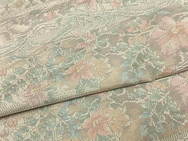 平和屋着物▽本場大島紬 単衣 白大島 9マルキ 草花文 正絹 逸品 AAAV2721fy