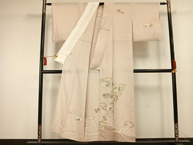 平和屋着物▽訪問着 単衣 地紙花文 金彩 正絹 逸品 AAAV2723fy