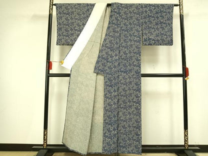 平和屋着物▽上質な小紋 単衣 型染め 草花文 正絹 逸品 AAAV2726fy