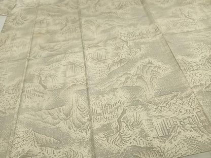 平和屋着物▽本場大島紬　単衣　白大島　9マルキ　風景文　正絹　逸品　AAAV2728fy