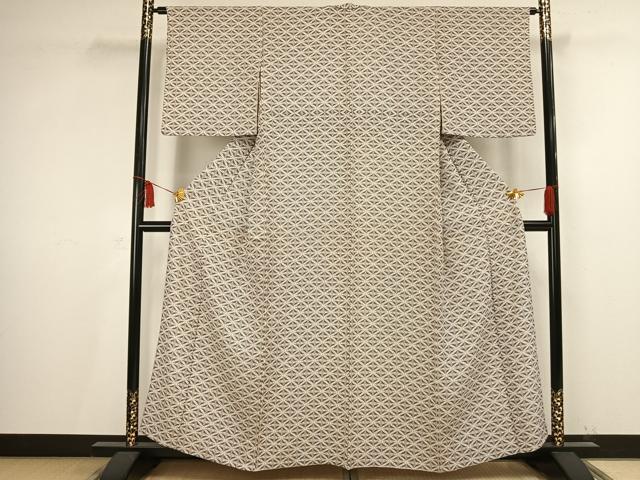平和屋着物▽上質な小紋 単衣 向かい鶴菱文 正絹 逸品 AAAV2729fy