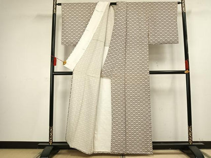 平和屋着物▽上質な小紋 単衣 向かい鶴菱文 正絹 逸品 AAAV2729fy
