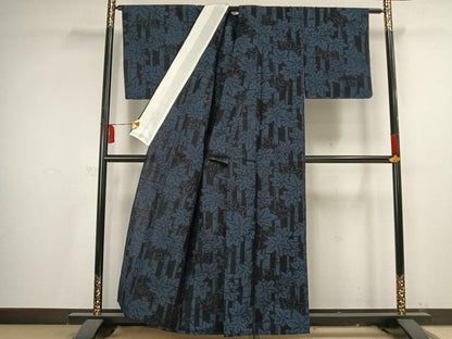 平和屋着物▽結城紬　単衣　楓　竹　証紙付き　正絹　逸品　未使用　AAAV2730fy